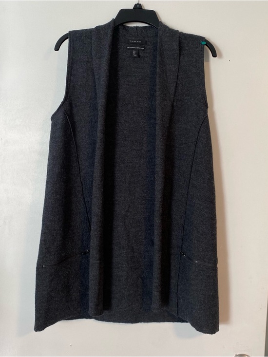 Tahari Jackets & Blazers - Tahari 100% Wool Sweater Vest Duster Sleeveless Open Front Gray M Capsule Work